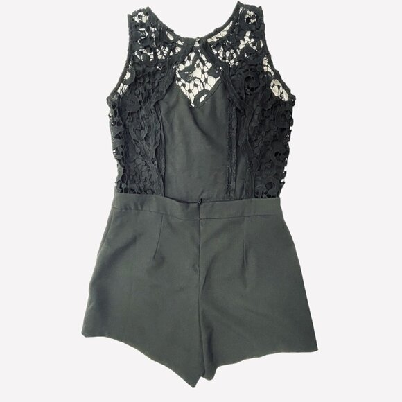 TEA & CUP‎ LOS ANGELES Women's Elegant Open Back Romper Medium Black Venice Lace - Picture 3 of 16